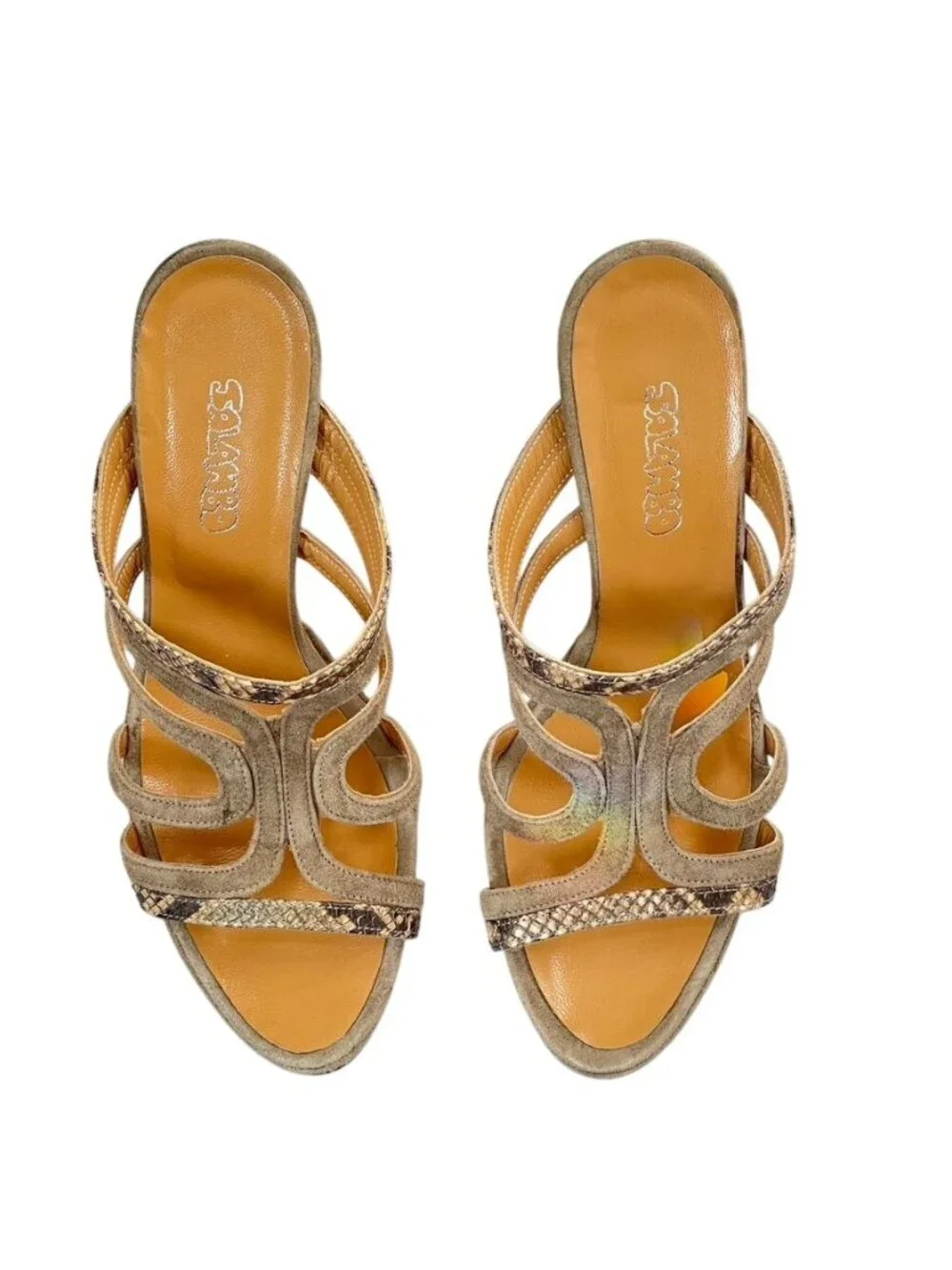 SALAMBO Shoes Mules Heel Sandals Suede w/ Snake Women's Size Eu 39 US 8.5